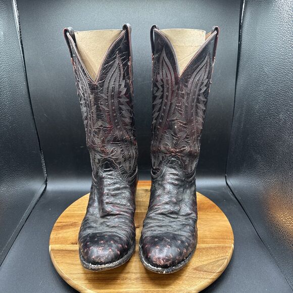 Lucchese 2000 Ostrich Black Cherry Mens Size 10.5 D Cowboy Boots T3116R4 - Picture 2 of 11